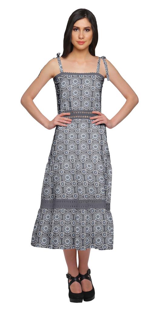 Moomaya Printed Adjustable Shoulder Strap Women Casual Sleeveless Long Dress