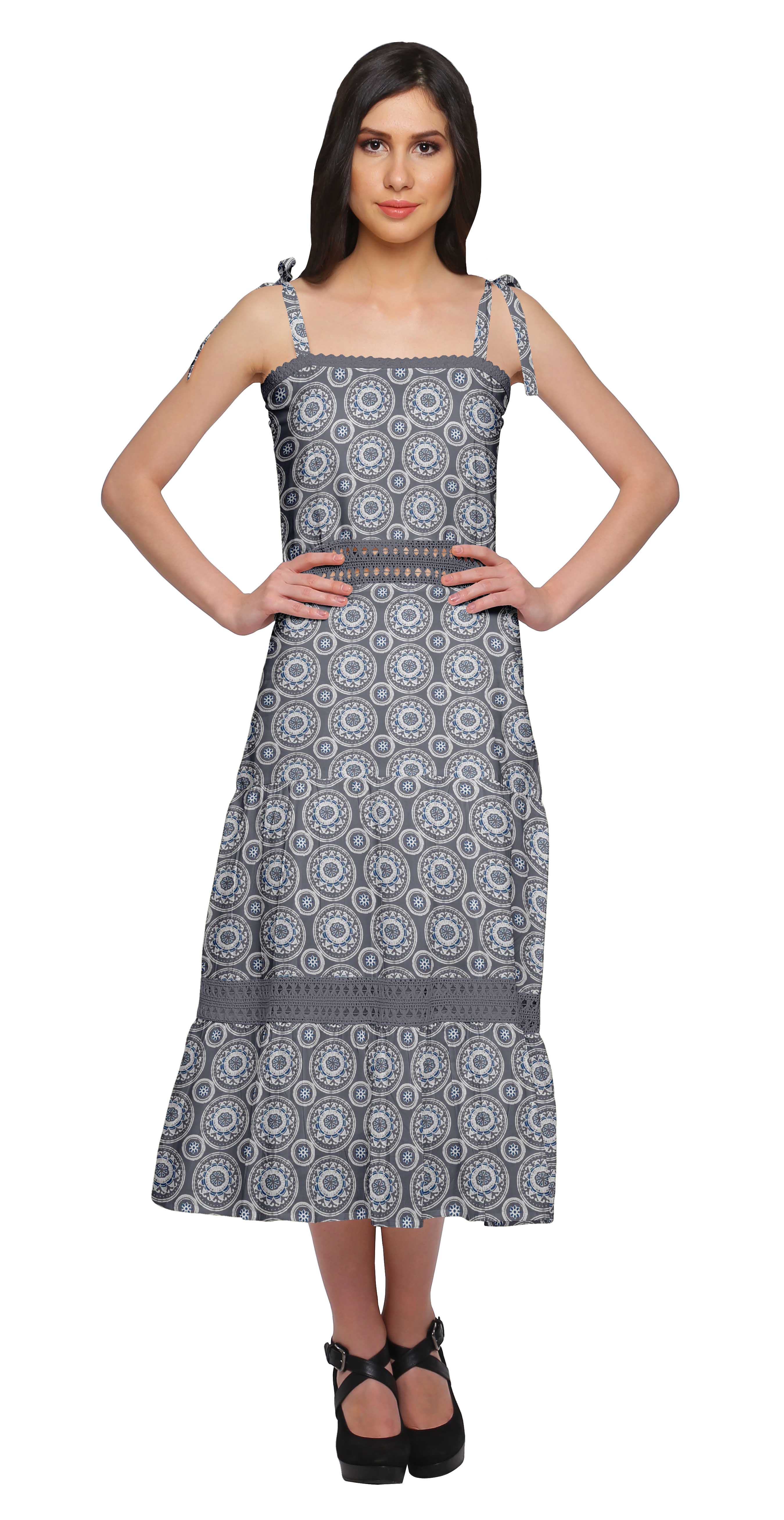 

Moomaya Жіноча повсякденна довга сукня без рукавів із принтом і регульованими бретелями XS сірий колір