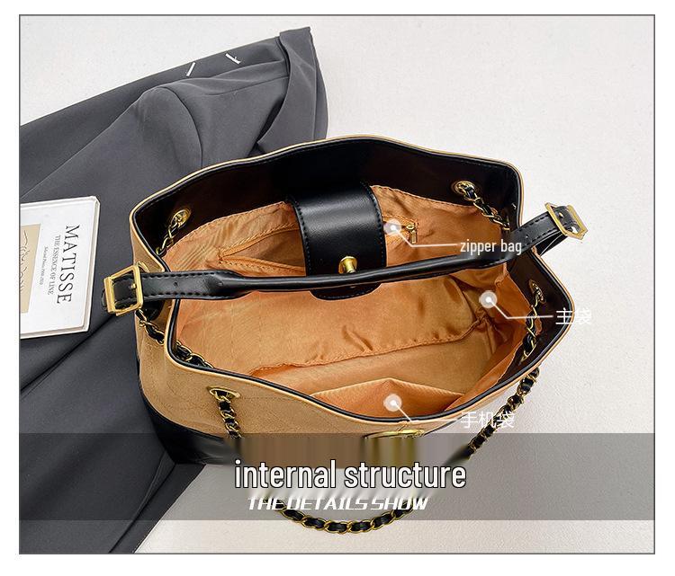Damen Retro Farbblock Tragetasche mit Kette - Vielseitiger Schulter- & Umhängetaschen-Stil für den täglichen Gebrauch