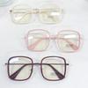 Women Pink Large Square Frame Glasses Girl Fashion Transparent Reading Glasses High-definition Anti-blue Light Computer Eyewear