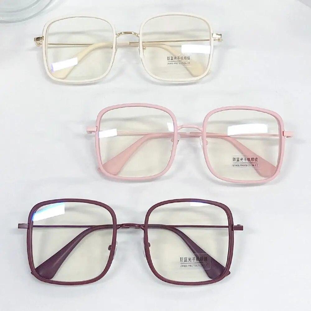 Women Pink Large Square Frame Glasses Girl Fashion Transparent Reading Glasses High-definition Anti-blue Light Computer Eyewear