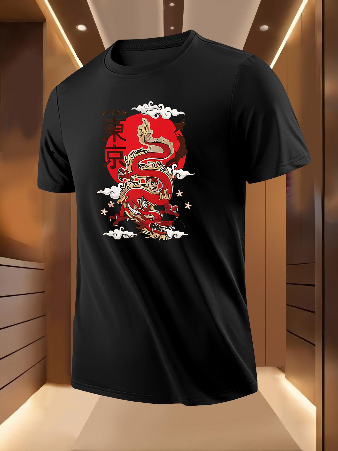 Tokyo Dragon Graphic Tshirt - Black Casual Short Sleeve R... XL
