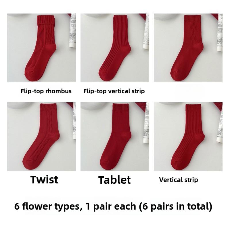 

6 пар женских зимних винтажных носков-труб из мешковины на Новый год красного цвета 6 Pairs