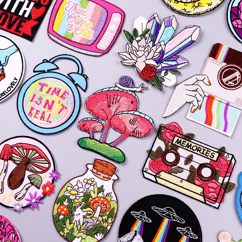 Mushroom Embroidery Patch Iron On Patches For Clothing Thermoadhesive Patches On Clothes Crystal Embroidered Patches For Clothes