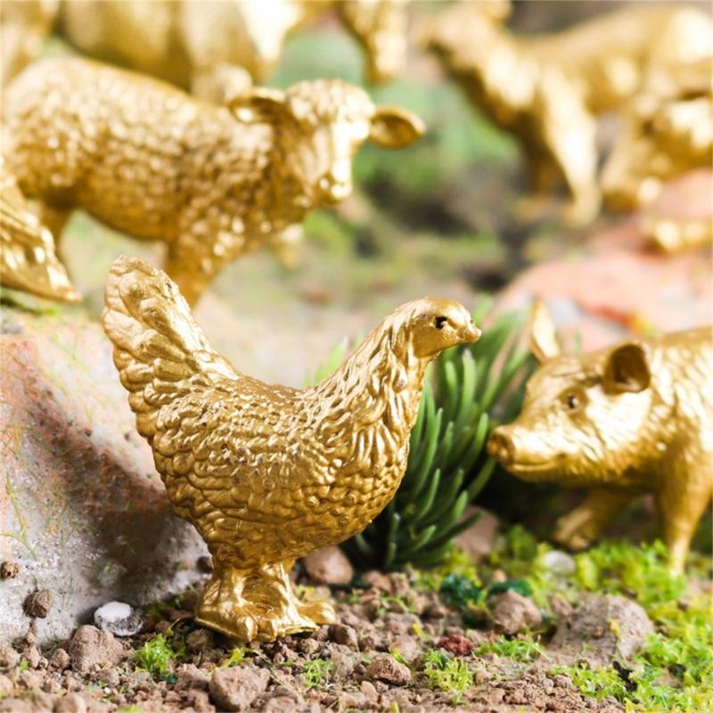 62KD 12Pcs Farm Animal Small Figure Toy Realistic Golden Plastic Poultry Animal Model