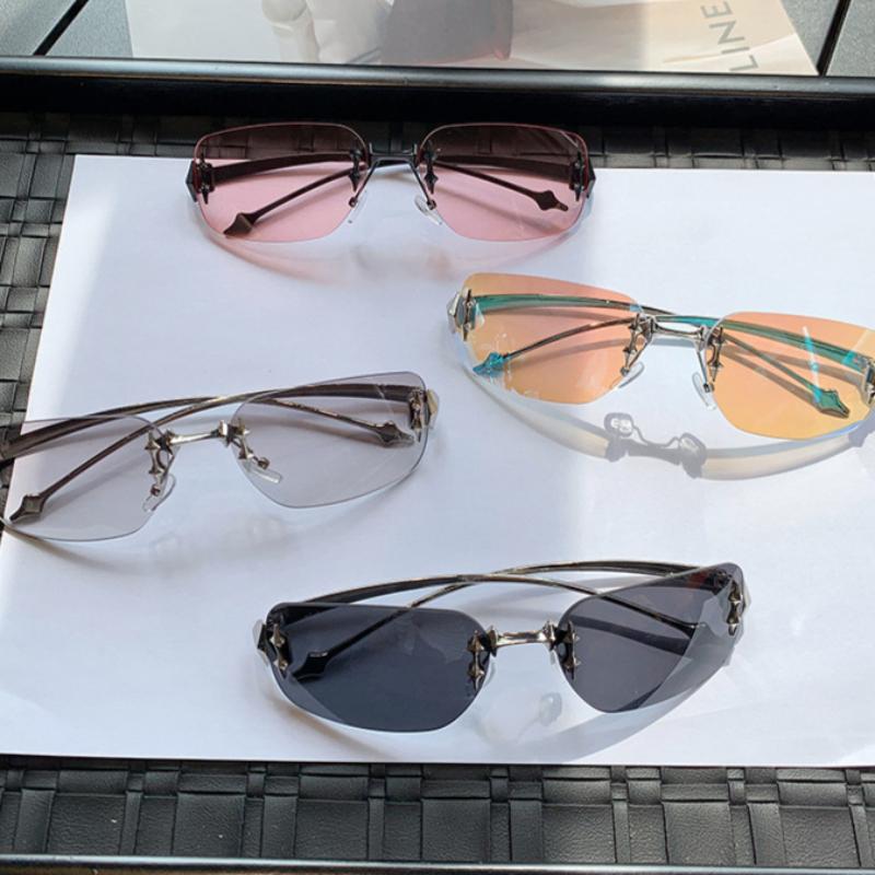 Y2K Punk Frameless Star Metal Sunglasses for Men Women Trendy UV400 Oval Rimless Sun Glasses Gafas De Sol