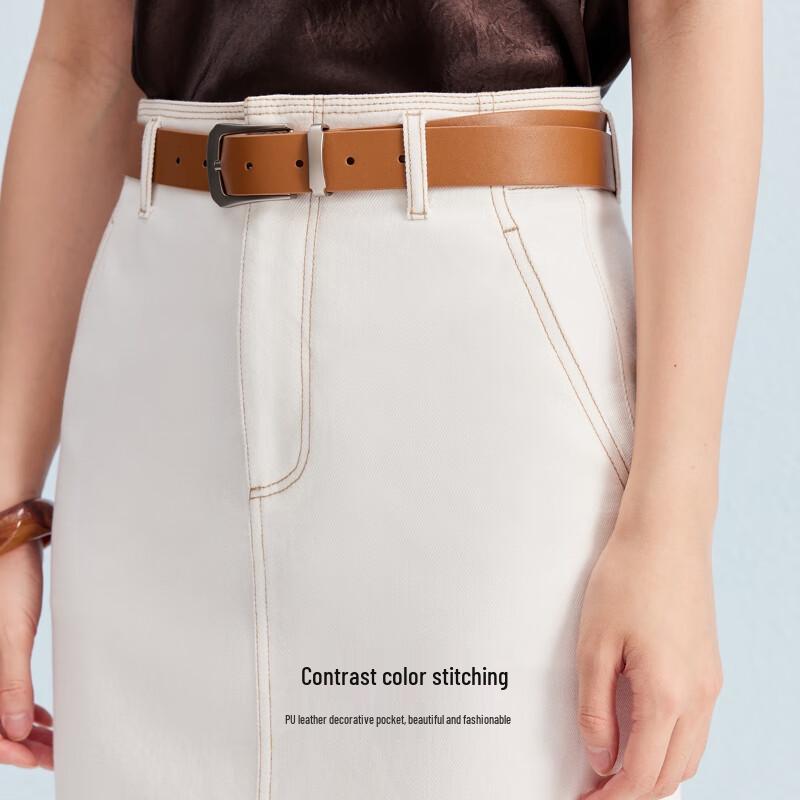 Vero Moda Hoge Taille Midi Rok met Split en Contrast Riem