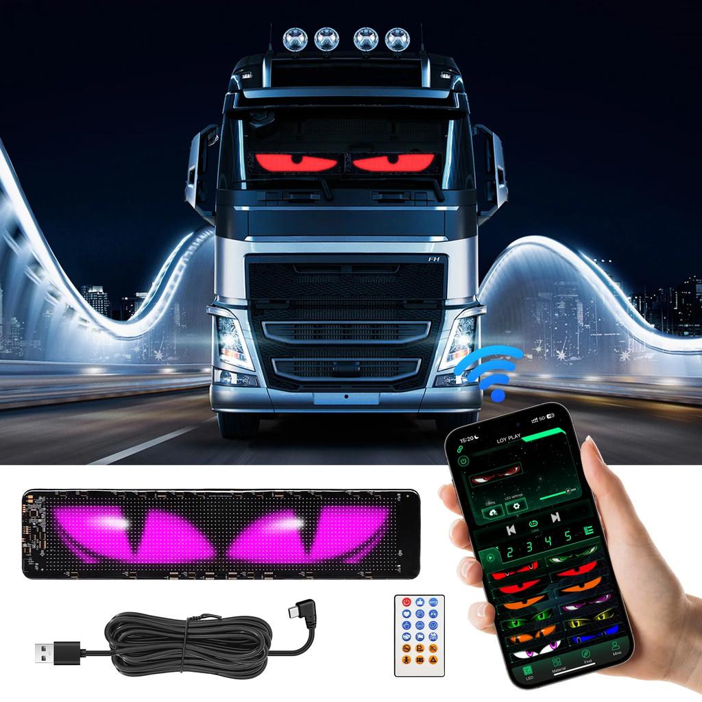 1PCS Eyes LED Logo Lamp Car Display Light APP Control Matrix Pixel Panel DIY Programmable Display Night Light for Car Truck Room