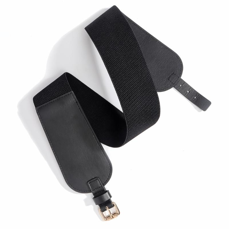 Adjustable Waist Cincher Belt Elastic Support Stretch Belt For Daily Wear Fitness Gym Classical Black PU Leather