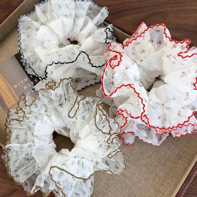 Women Double Layer Lace White Large Hair Scrunchies Flower Headbands Girls Sweet Hair Rope Elastic Hair Ties Fashion Accessories