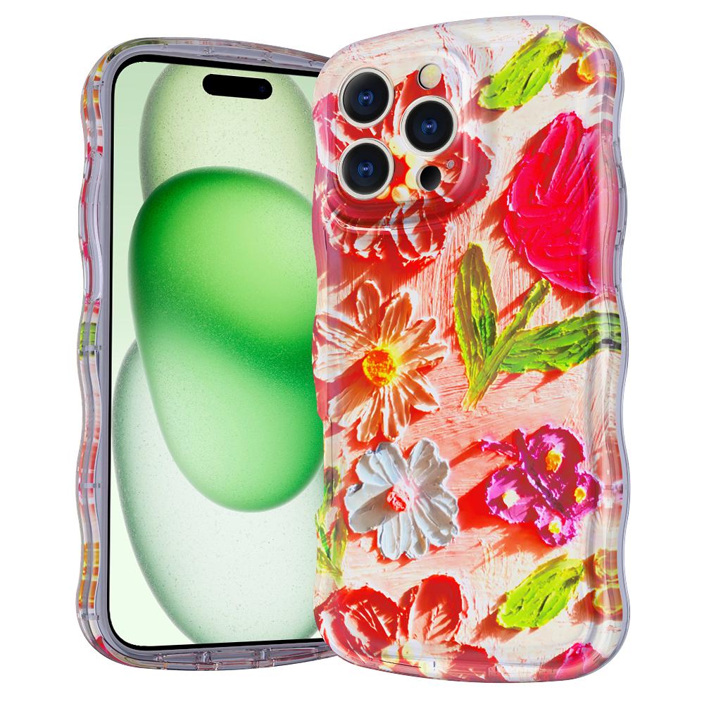 For iPhone 16 Pro Max Magnetic Case Wave Edge Glitter TPU Phone Back Cover