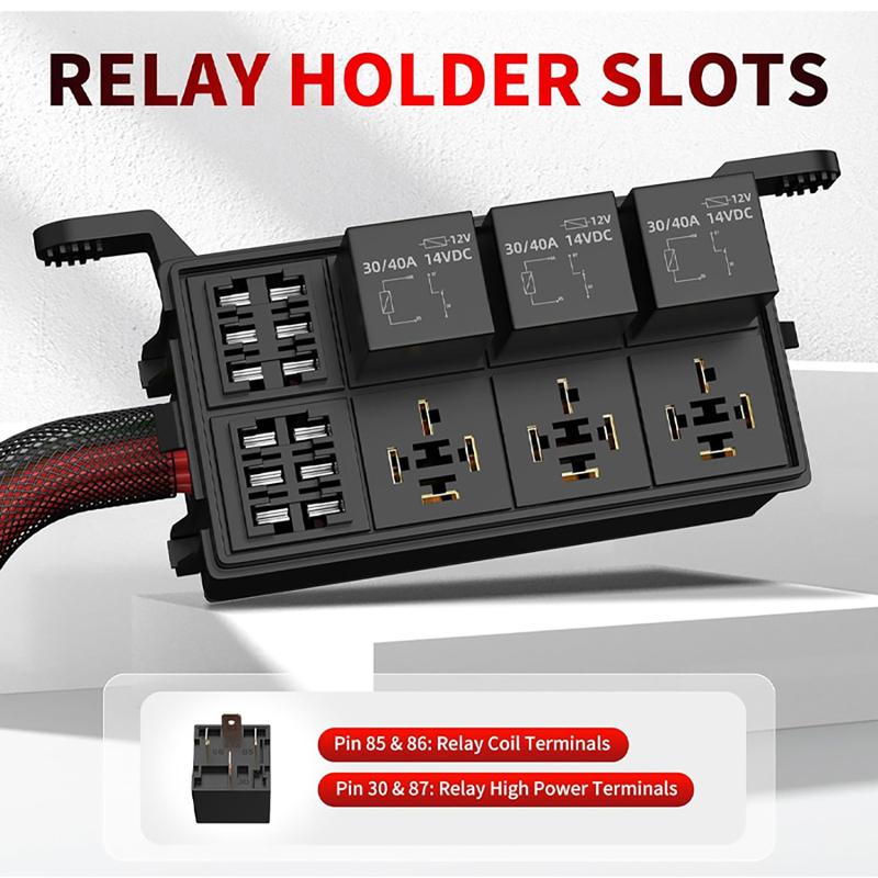 12V Fuse Relay Box 6 Way Relay Fuse Box Pre-Wired Waterproof Relays Box with 6 Relays and 12 ATC/ATO Fuses Relay Panel