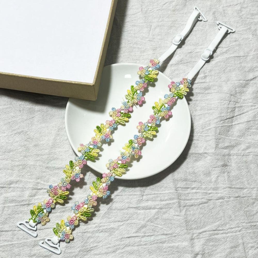 1pair Lace Flower Floral Bra Straps Adjustable Elastic Floral Shoulder Belts with Lace Trim Anti-slip Shoulder Straps Women