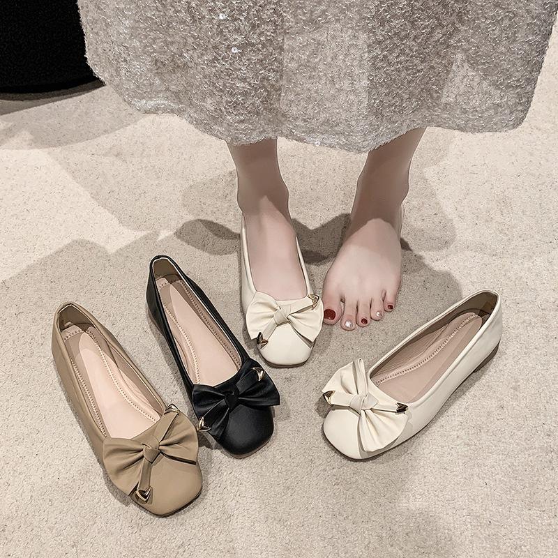 With skirt fairy wind gentle shoes spring and autumn versatile beanie shoes bow 2025 new nurse flat shoes