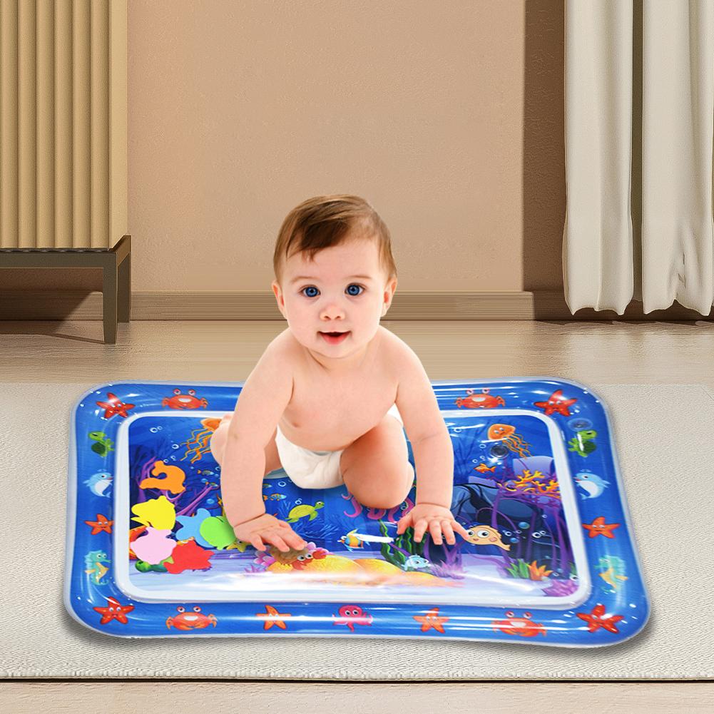 Inflatable Baby Water Mat PVC Marine Animal Water Mat Double Edge Animal Water Mat Foldable for Infants Toddlers for Activity