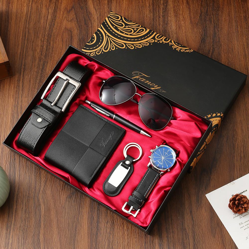 Set de Regalo para Hombre, Cartera + Reloj + Caja para Cinturón, Regalo de San Valentín Día del Padre para Novio Amigo