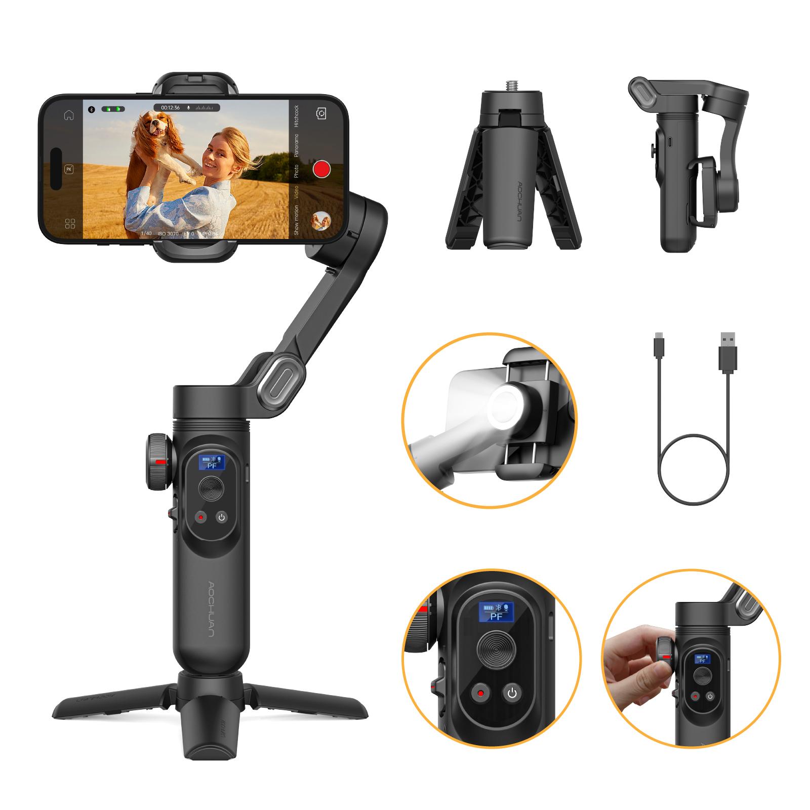 

AOCHUAN Smart XPro Black 3-осевой интеллектуальный ручной стабилизатор для iPhone и Android-смартфонов чёрный