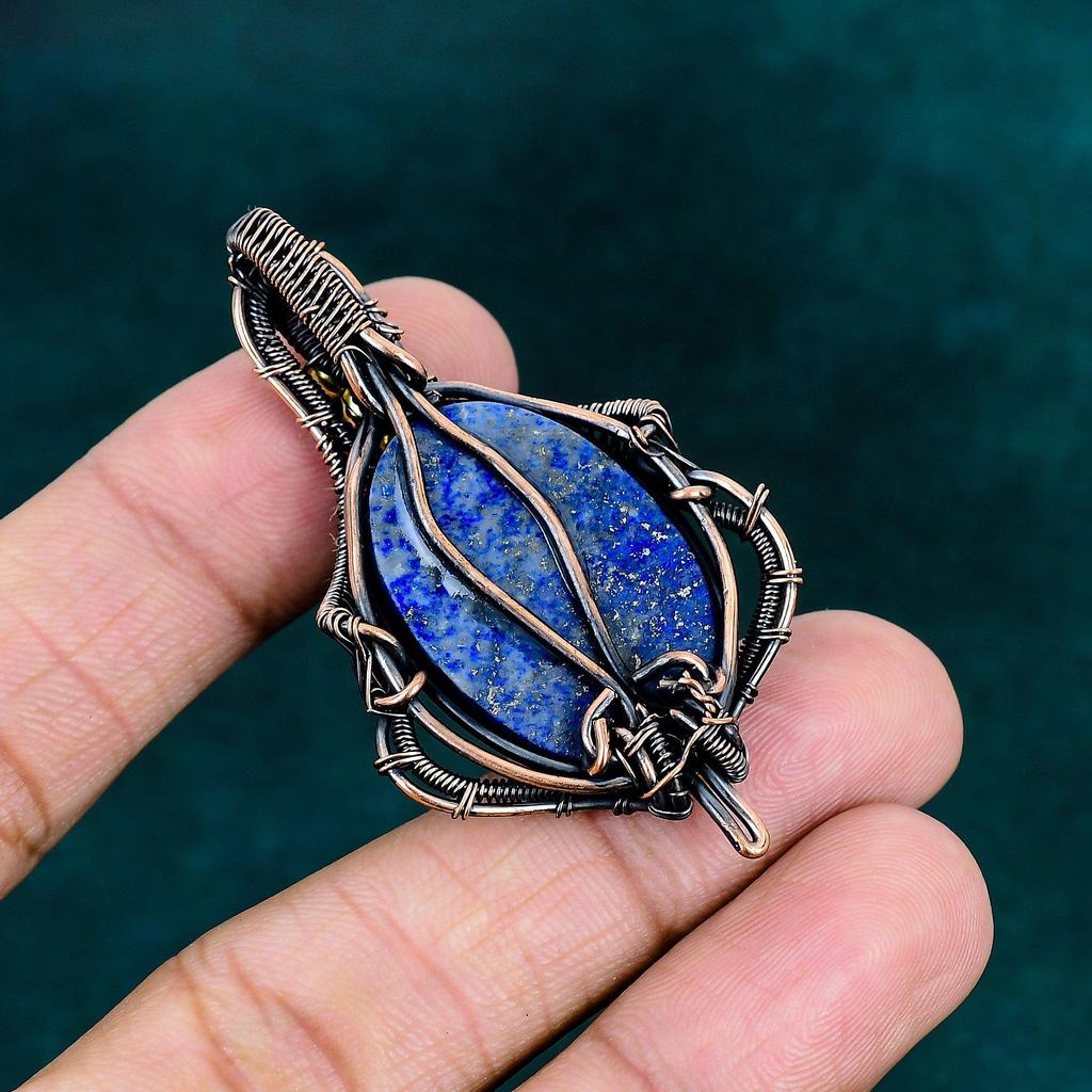 Lapis Lazuli Pendant Copper Wire Wrapped Jewelry Gemstone Jewelry Handmade Birthstone Pendant Stylish Pendant Gift for Her Personalized Gift