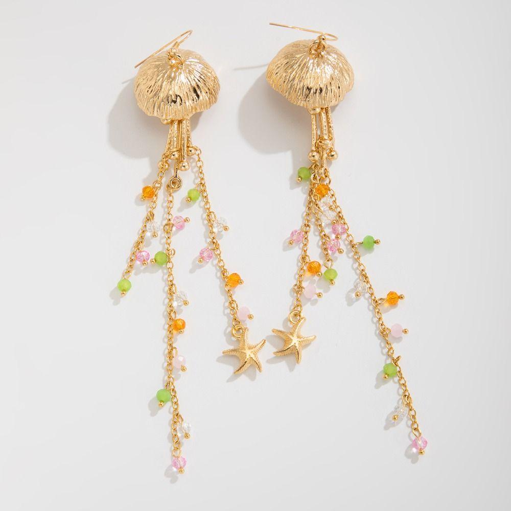 Beads Jellyfish Drop Earrings Tassel Beach Marine Style Earrings Starfish Stud Earrings  Party