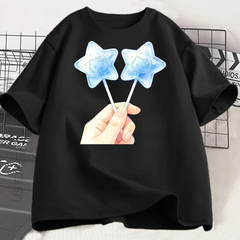 Kawaii Star Lollipop Graphic T Shirt Women Cute Candy Print Tee Harajuku Anime Sweet Girl Short Sleeve Casual Loose Summer Top