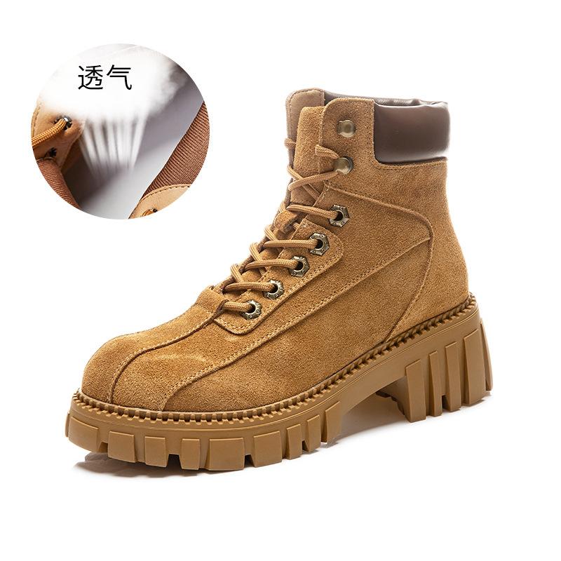 Leather Big Yellow Boots Women's Autumn New Women's Boots Casual Versatile Short Boots Thick Heel Round Head Martin Boots Women