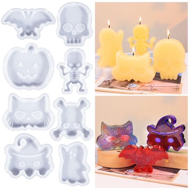 6/8Pcs Halloween Themed Silicone Candle Moulds for Epoxy Resin, Christmas Theme Silicone Candle Molds for Candle, Soap
