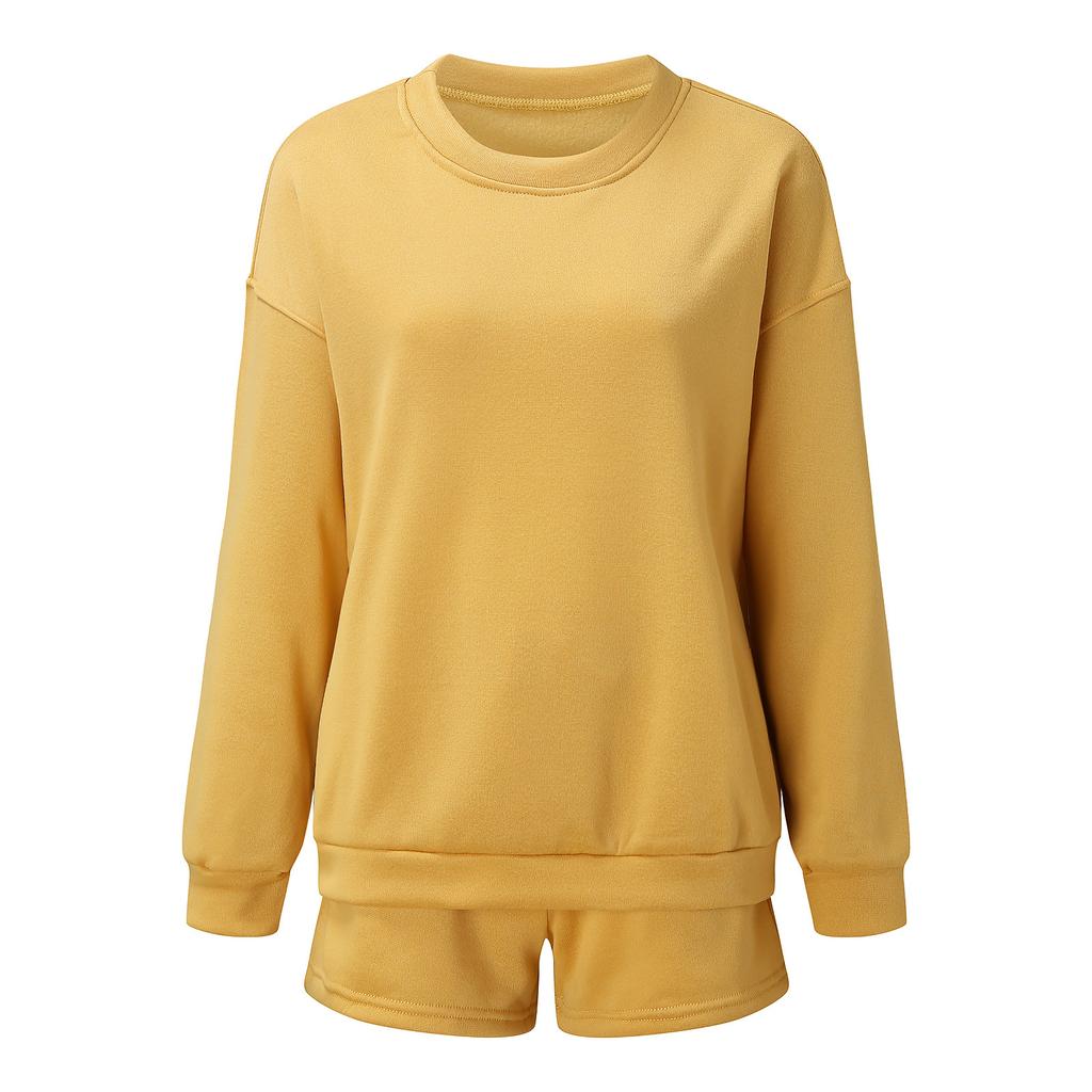 eBay hot sale, European and American spring and autumn hot sale solid color long-sleeved shorts sweater suit women