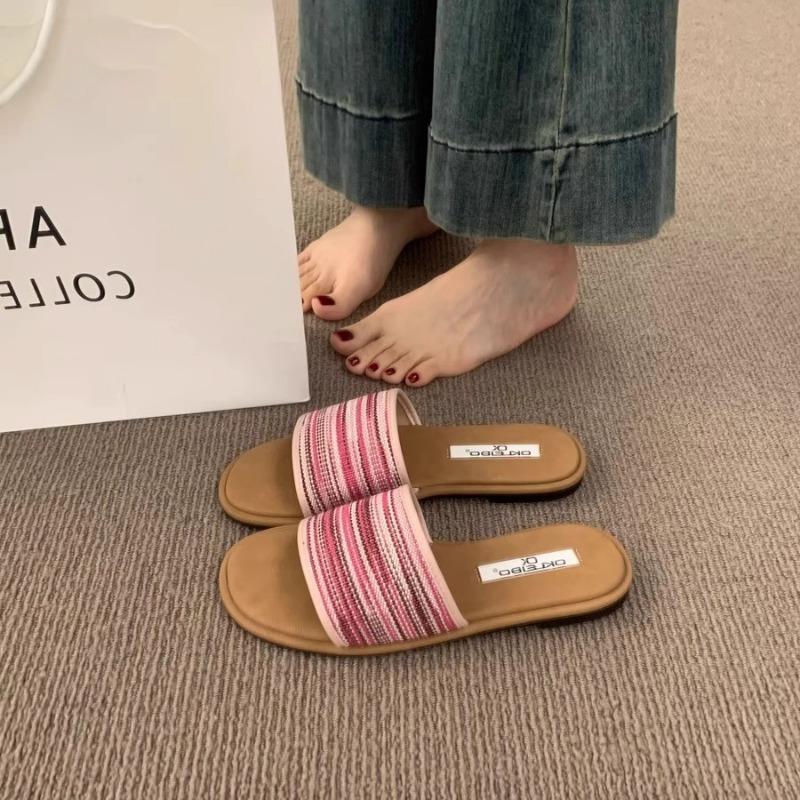 Flat-bottomed Retro Woven Open-toed Cool Slippers for Women's Summer Wear, New with Skirts, Cross-strapped Sandals