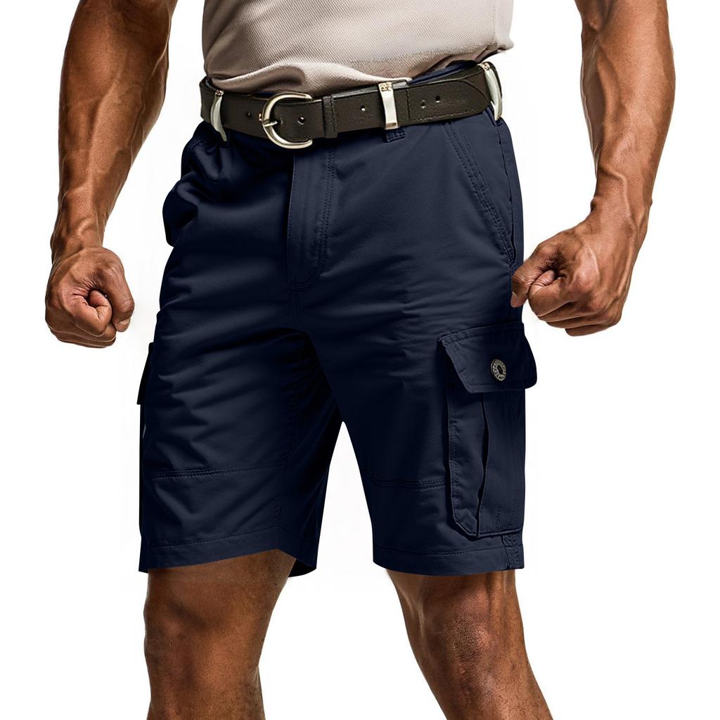 Men's Solid Color Work Pants, Cotton Five Quarter Pants, Retro Washed Multi Pocket Straight Leg Work Pants
