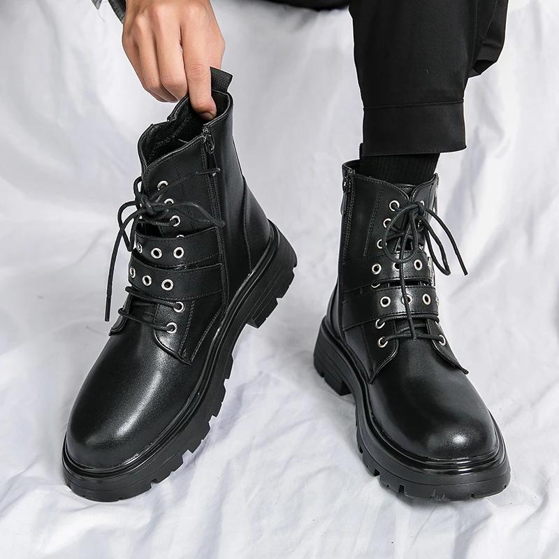 Fashion Men's Outdoor Boots New Fashion Young Luxury Brand High Top Platform Casual Shoes Autumn Winter Leather Business Work Boots