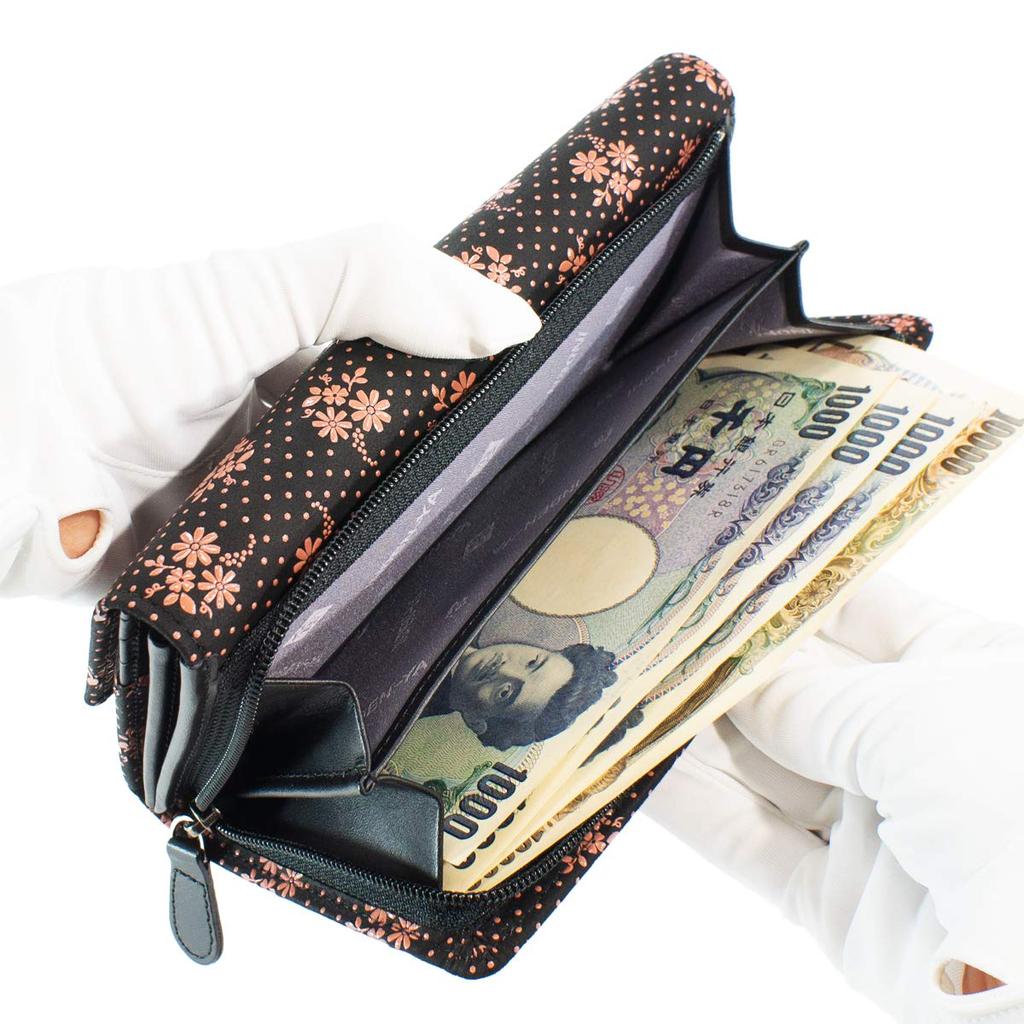 Inden Long Bundle Large Black x Pink Cosmos [Indenya] Geldbörse, S, Fassungsvermögen, Hirschleder, Lack, Muster, 2310-51-175