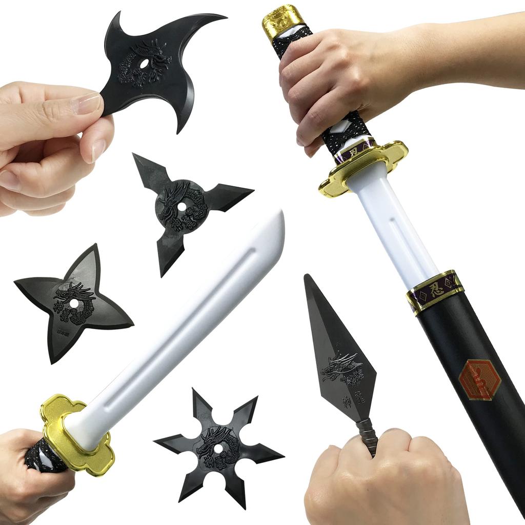 Ninja sword short pretend martial arts shuriken set, ninja, shuriken, kunai, sword, sword, cosplay, costume, play, weapon, (sword & set)