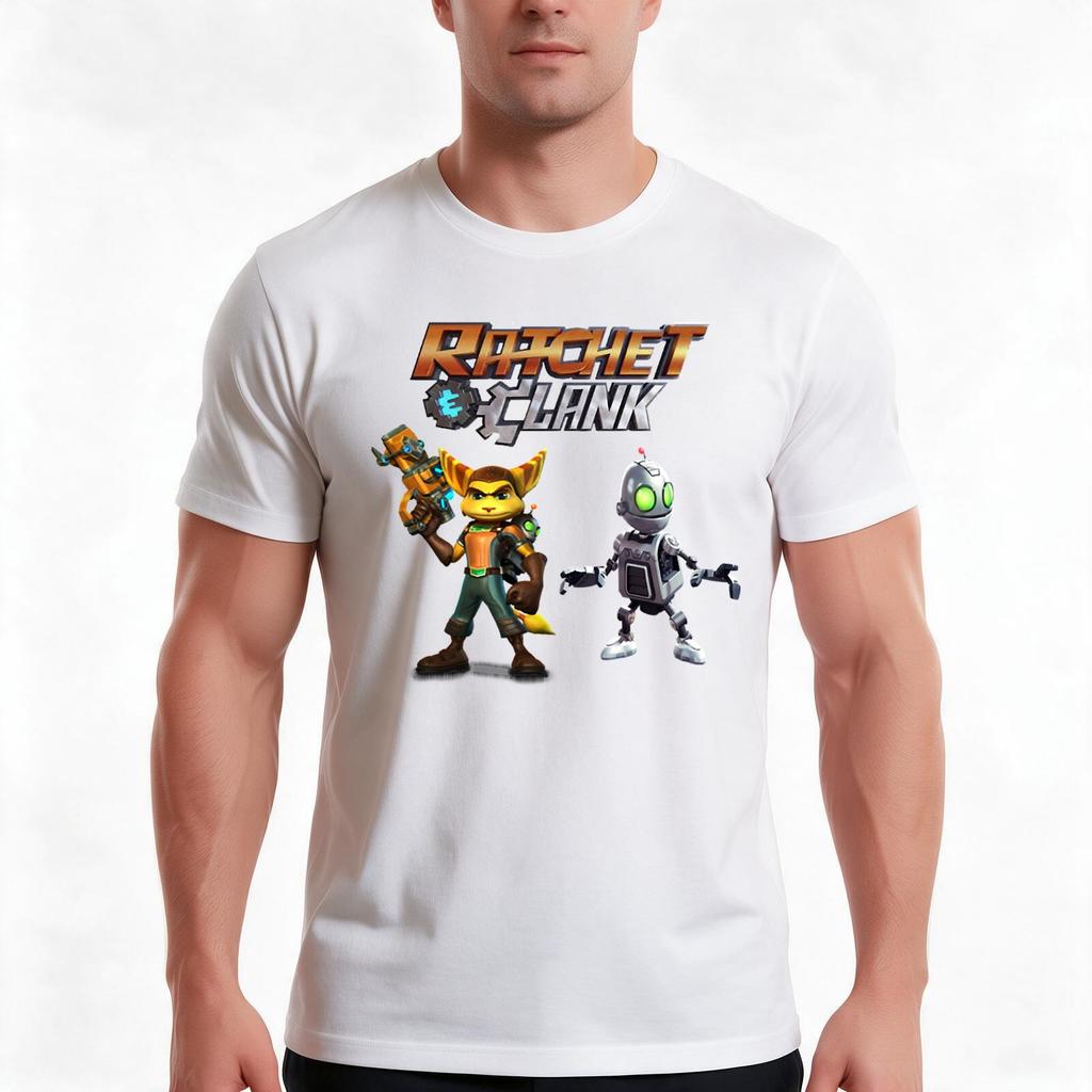 Ratchet And Clank Tshirt Summer Casual Cotton Tee Oversized Streetwear Tops Vintage Graphic Print Loose Fit Short Sleeve