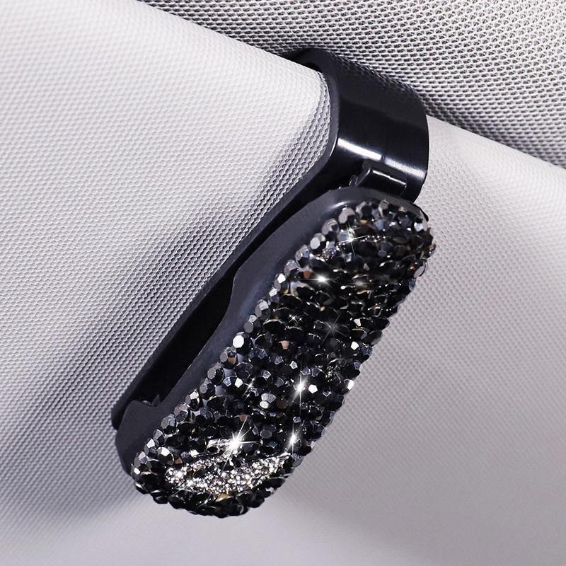 Multifunctional Cute Diamond-Inlaid Car Visor Sunglasses and Ticket Holder