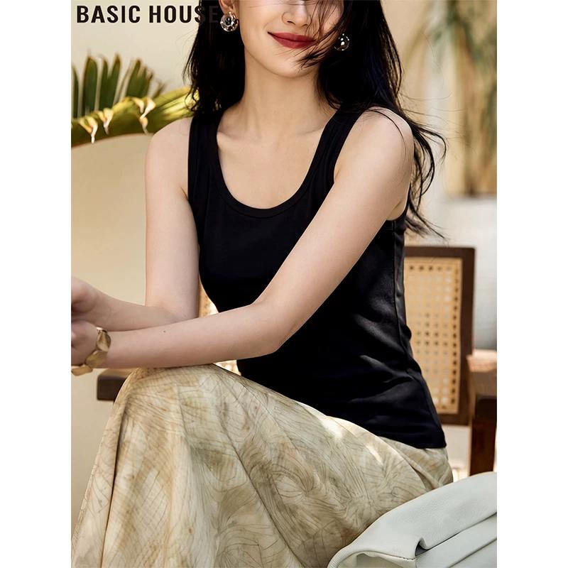 Basic House Women s Black Cotton Slim Fit Camisole Tank Top M
