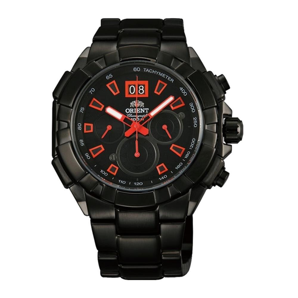 Orient 47 mm Black IP Steel Bracelet Case Sapphire Crystal Quartz Analog Watch ftv00004b Men s чёрный