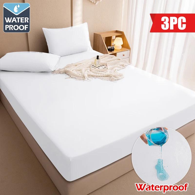 

Водонепроницаемый комплект из 3 предметов: простыня и наволочки3 штуки(1 Простыня на резинке + 2 Наволочки),Нескользящая простыня с глубоким карманом, Водонепроницаемый наматрасник 80*200cm+30cm 3pc