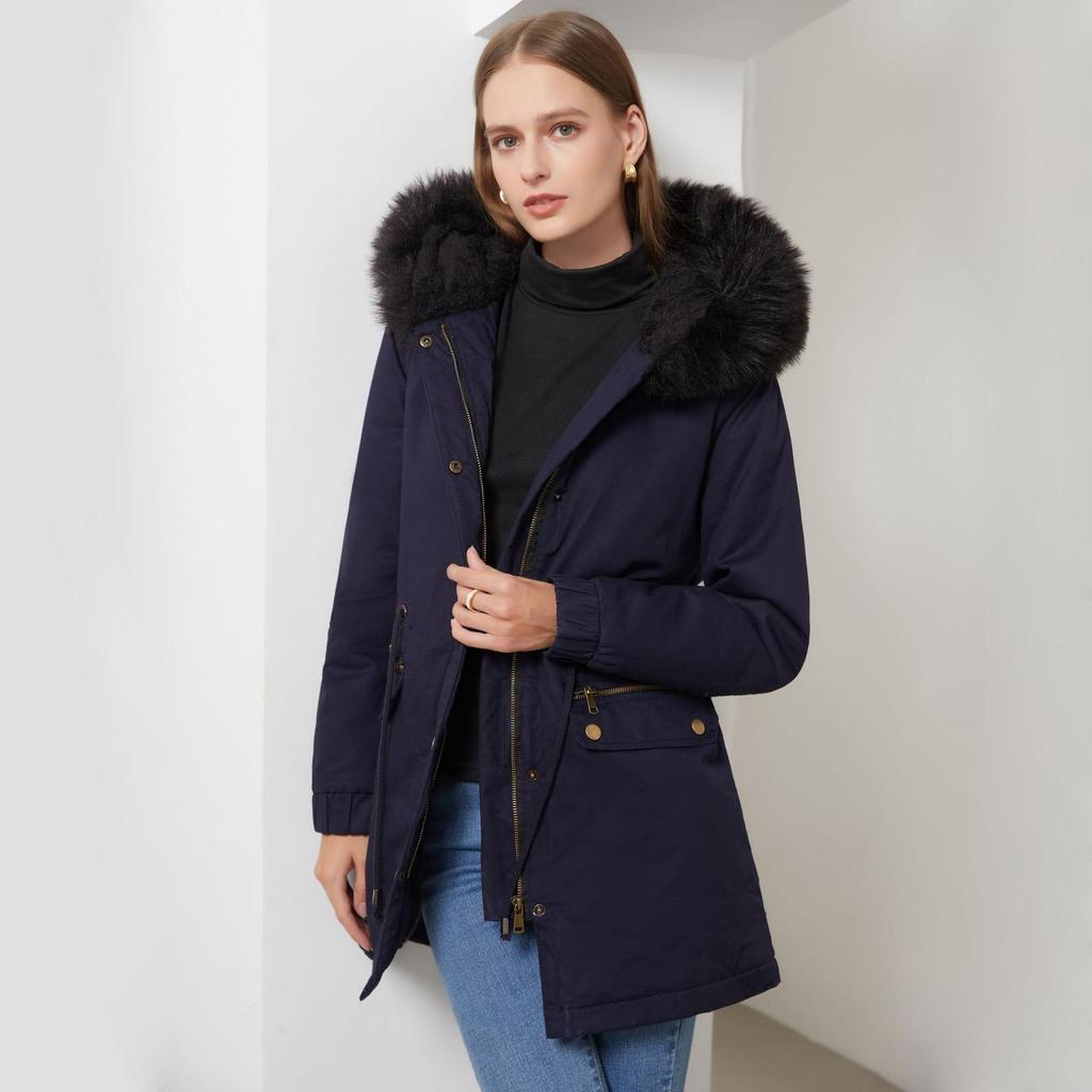 Women's Winter Parka Coat Thickened Fleece Lined Padded Warm Hooded Long Military Puffer Jacket Faux Fur Overcoat Casual Fashion Outdoor Outerwear New