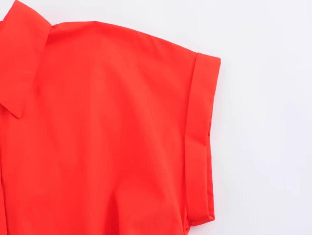 2025 Spring Women's European and American Fashion Bow Short Sleeve Poplin Shirt