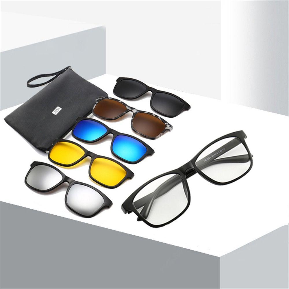UV400 Protection Polarized Magnetic Clip On Sunglasses Cycling/Driving Sunglasses Set with Pouch 6 Iin 1 Clip Cycling Glasses