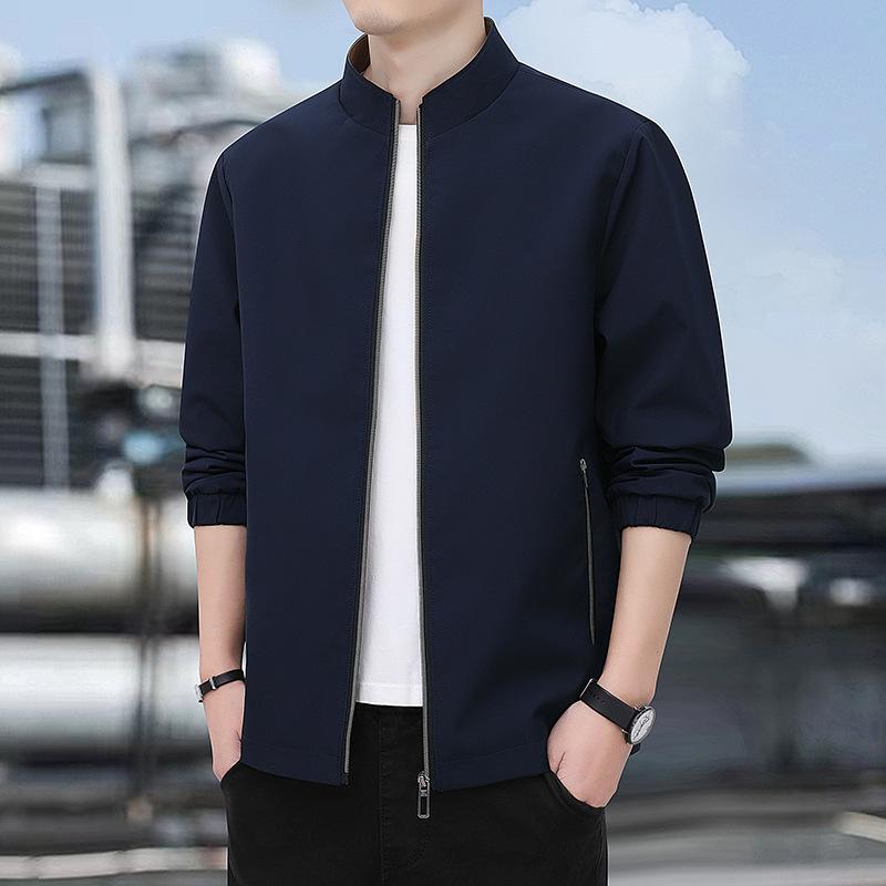 

2024 Spring/Autumn Stand Collar Executive Jacket for Men - Business Casual Zhongshan Style for Dads XL темно-синий