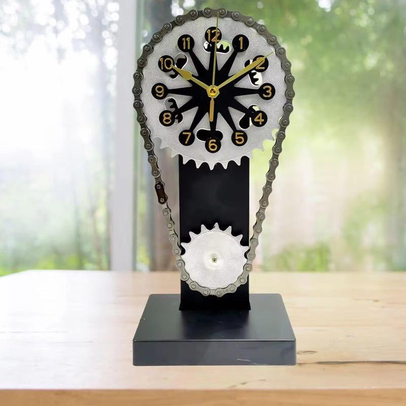 Vintage Rotating Gear Clock Desk Clock Antique Gear Iron Timing Chain Shaped Operated Tabletop Clock For Father's Day Gift