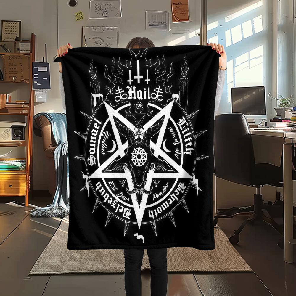 1PC Satan Symbol Print Flannel Blanket, High Quality All Seasons, Home Decor, Warmth and Comfort, Perfect for Christmas Gifts