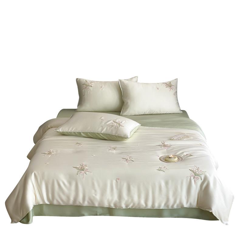 Silky Smooth 60s Lyocell Tencel Embroidered Bedding Set - Machine Washable Duvet Cover and Bed Sheet
