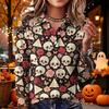 Women's Casual Long Sleeve Halloween Print Knit Top with Lapel Collar, Trendy Fall Outfit