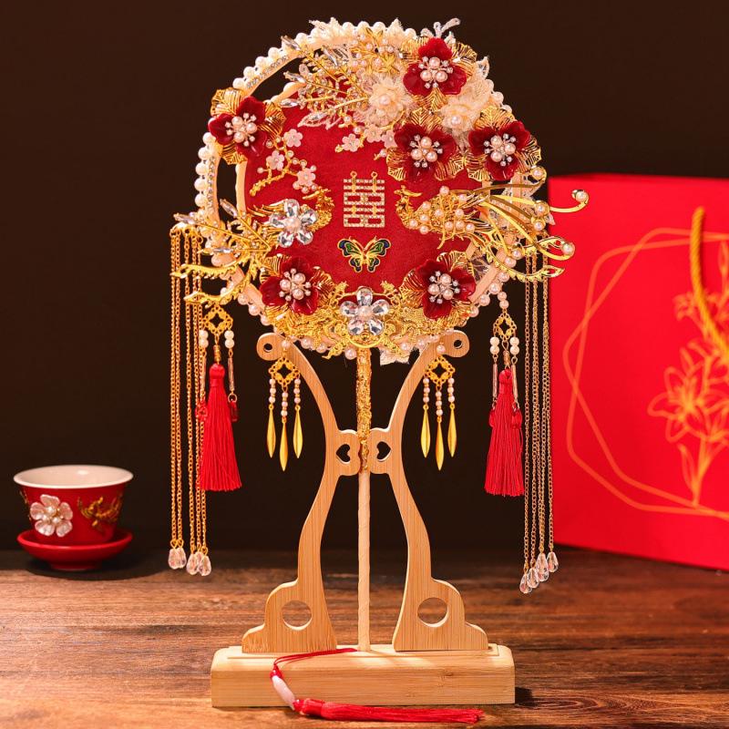 Elegant Double-Sided Bridal Wedding Fan Kit - Two-Color Xiuhe Design