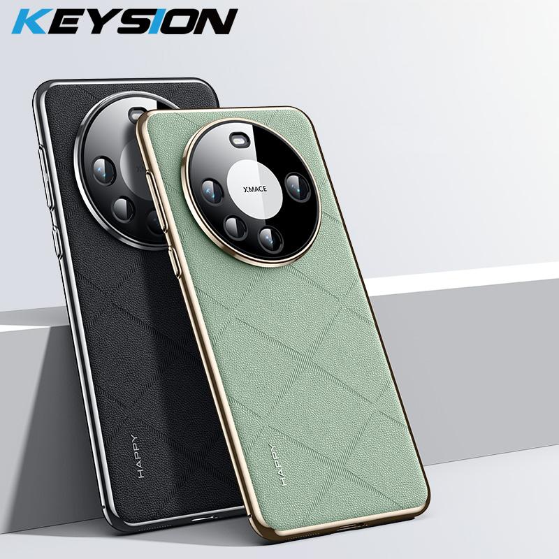KEYSION Grid Pattern PU Leather Case for huawei Mate 60 Pro+ 50 Pro Plating PC Camera Protection Phone Cover for Huawei Mate 40 Pro