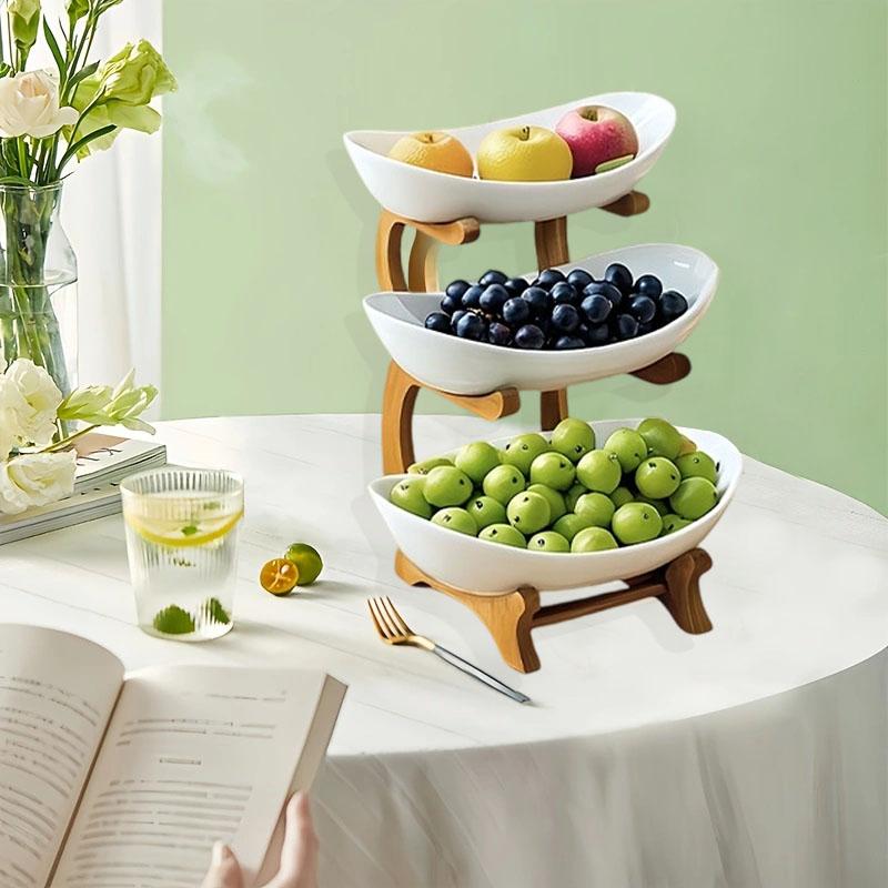 3-layer Fruit Blue, with Bamboo and Wood Racks,  Dish Decoration Baskets,  Pantry Organizers and Storage, Storage Shelves