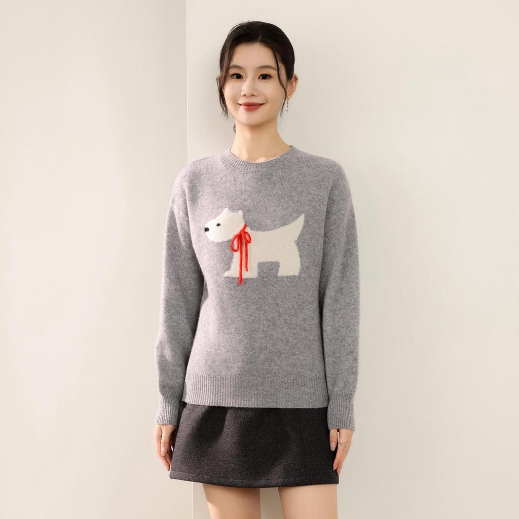 2025 Autumn/Winter 100% Pure Wool Double Ply Round Neck Jacquard Knit Sweater