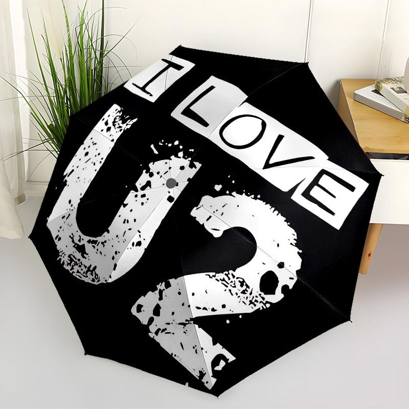 1pc I LOVE U2 [Automatic Folding Umbrella] Durable Iron Frame & Rod, Portable Folding, All Seasons, Home Travel Outdoor, Makes a Great Holiday Gift yy